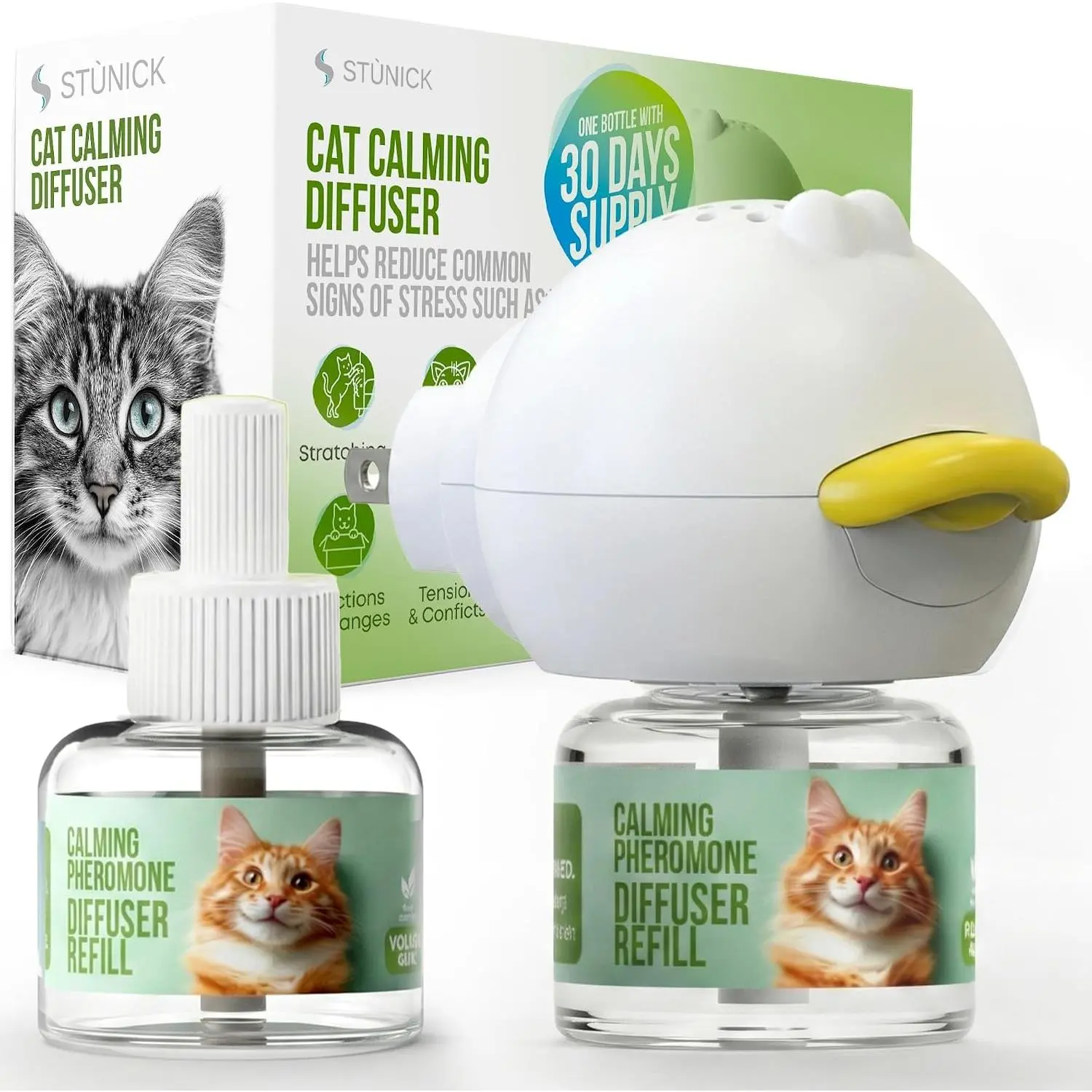 Cat Calming Diffuser with Pheromones, 60 Day Supply, 1 Diffuser and 2 Refills for Stress, Spraying, Fighting, Aggression, Excessive Meowing and Scratching, Odorless