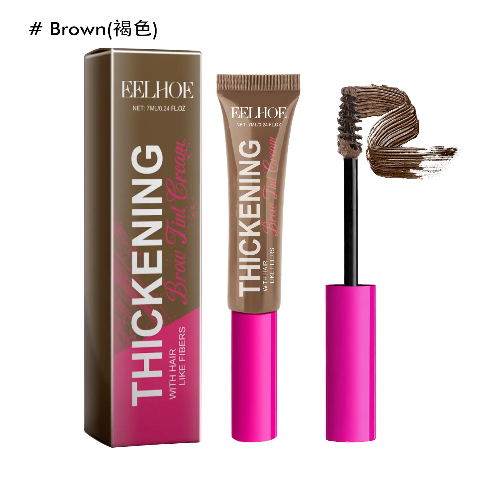 EELHOE Fiber Brow Tint Cream, Tinted Eyebrow Gel with Brush, Buildable Brow Color for Filling, Shaping & Defining, Water-Resistant Brow Makeup, 5 Shades cejas