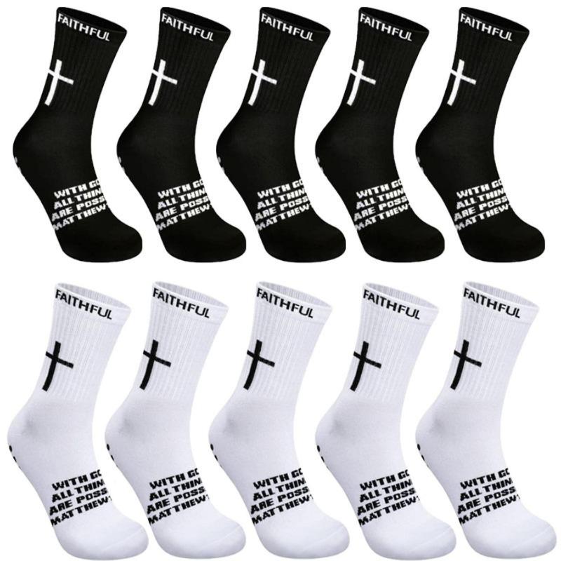 6Pcs(3Pairs) Unisex Athletic Grip Socks - Anti-Skid Rubber Performance Socks with Christian Cross Bible Motifs, Soft Stretch Comfort, Power Grip for Football, Basketball, 4-Season Sports Wear, Rubber Sports Socks