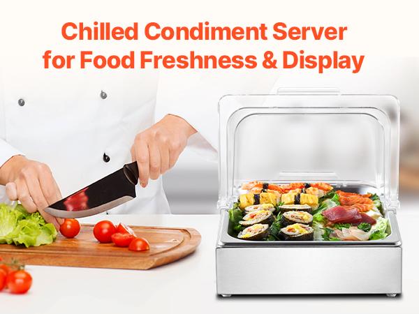 VEVOR Countertop Food Serving Display Container, 1x 1/2 Pan Stainless Steel Food Serving Tray, Buffet Condiment Dispenser Display Rack with Clear Lid Ice Tray, for Restaurant Hotel Kitchen Party VEVOR Countertop Food Serving Display Container, 1x 1/2 Pan Stainless Steel Food Serving Tray, Buffet Condiment Dispenser Display Rack with Clear Lid Ice Tray, for Restaurant Hotel Kitchen Party