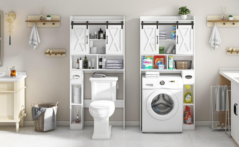 Vabches Farmhouse Over The Toilet Storage Cabinet with Sliding Doors & Adjustable Shelf for Bathroom Organization, Space-Saving Wood Rack for Toiletries & Decor Vabches Farmhouse Over The Toilet Storage Cabinet with Sliding Doors & Adjustable Shelf for Bathroom Organization, Space-Saving Wood Rack for Toiletries & Decor