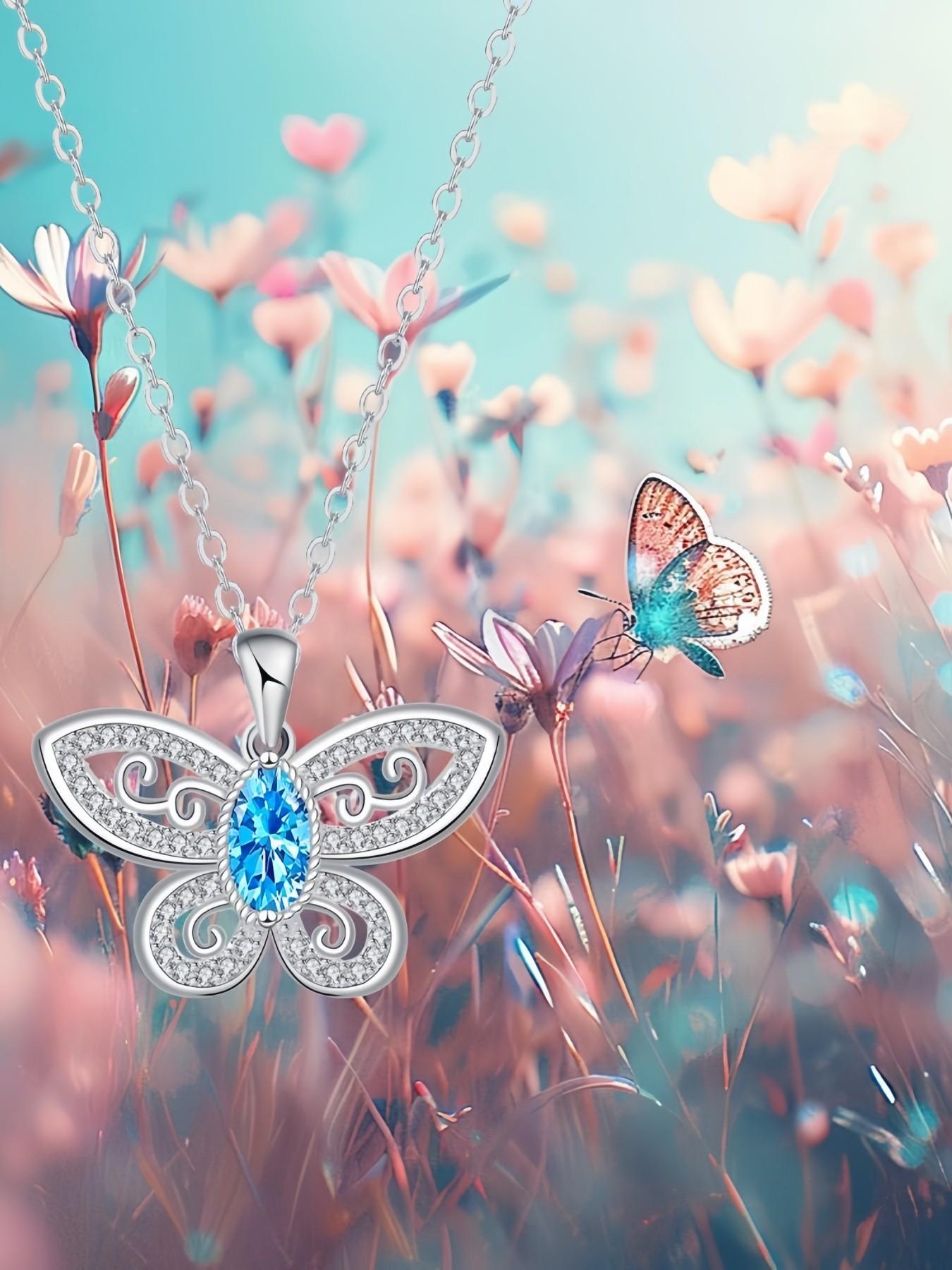 Star Blue Butterfly Rhyme · Tender Wish Original light luxury & premium sapphire butterfly necklace.Paired with a surprise double-door preserved rose jewelry gift box.Ideal gift for birthdays, Mother’s Day and Valentine’s Day.