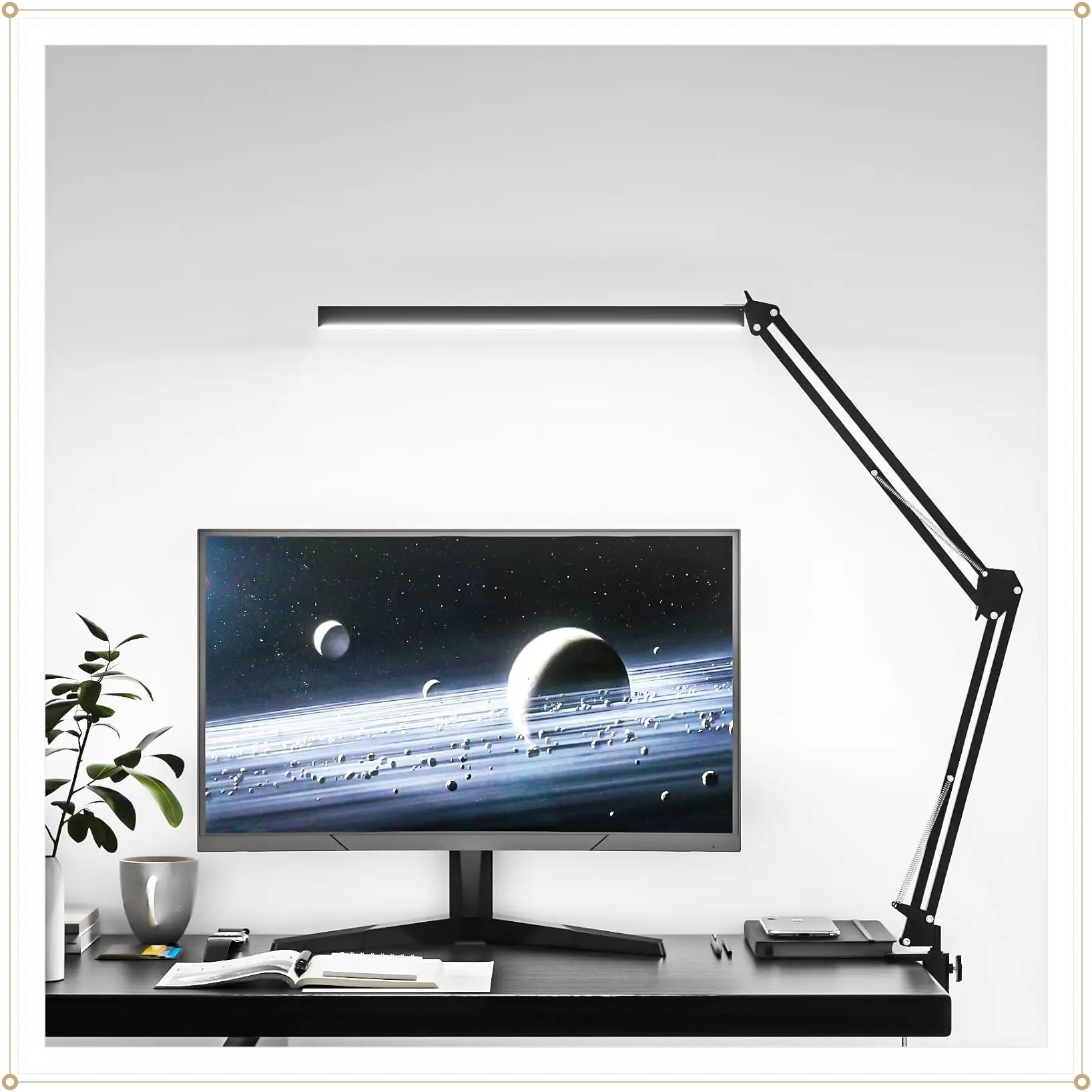 LED Desk Lamp, Manicure Table Lamp, Eye-Caring Drafting Light, Dimmable Office Table Lamp with 3 Color Modes, 10 Brightness Levels & Adapter, Memory Function(Black)