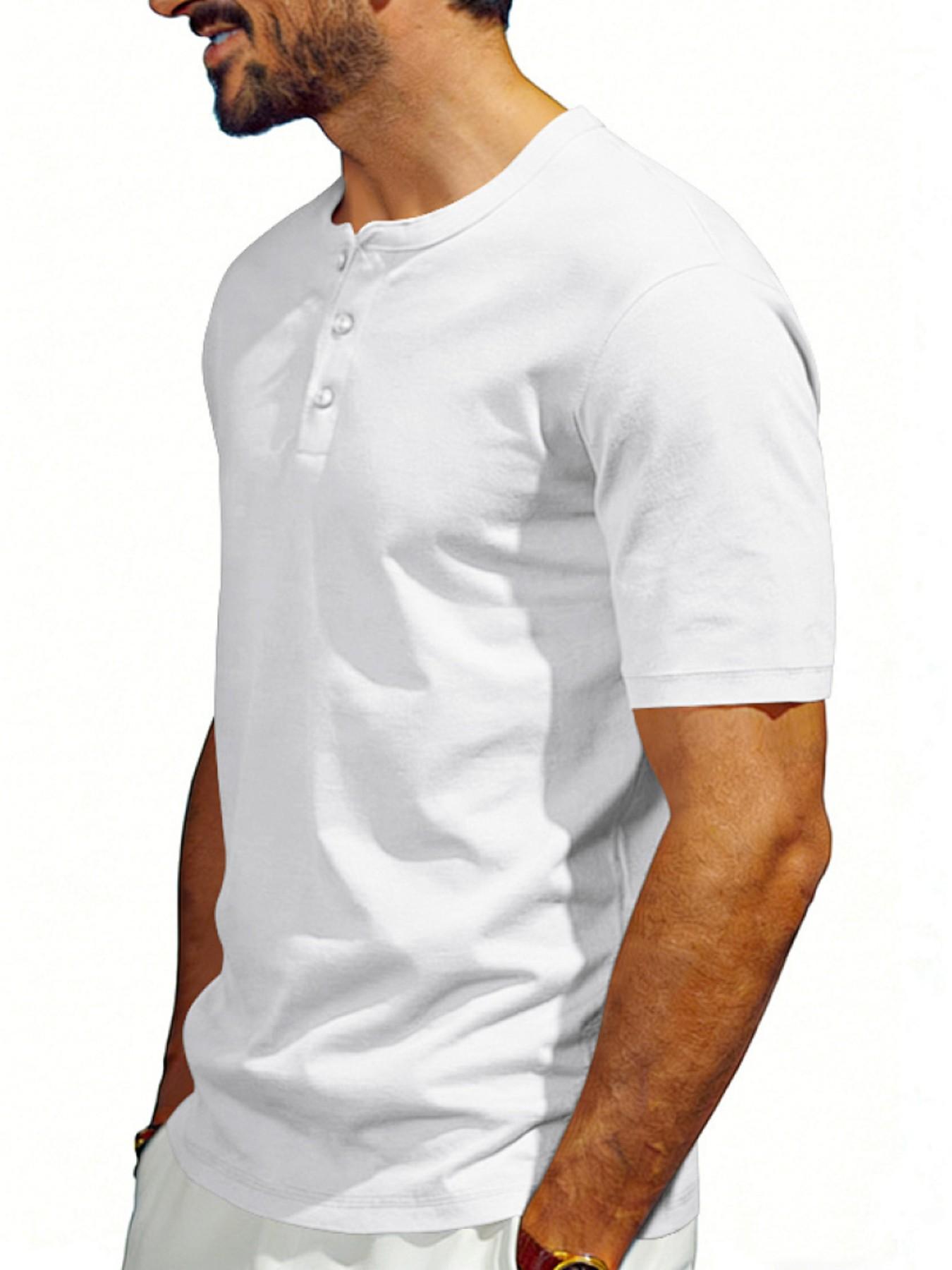 Men's Vintage Summer Loose-Fit Short Sleeve T-Shirt, Henry Collar Plain Color Quick-Dry Breathable, Casual Fashion for Men