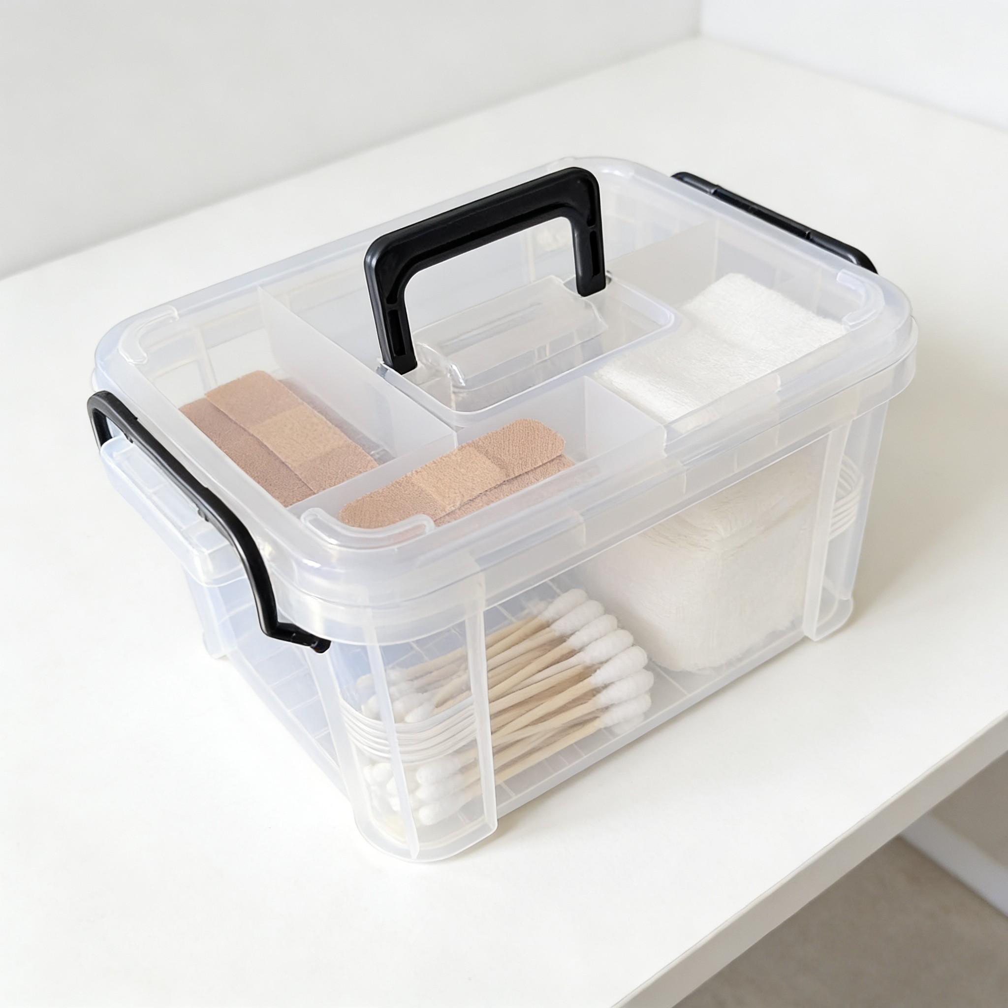 Durable Dual-Layer Medicine Storage Box with Handle, Transparent Waterproof Design, Multiple Compartments for Home & Travel Use