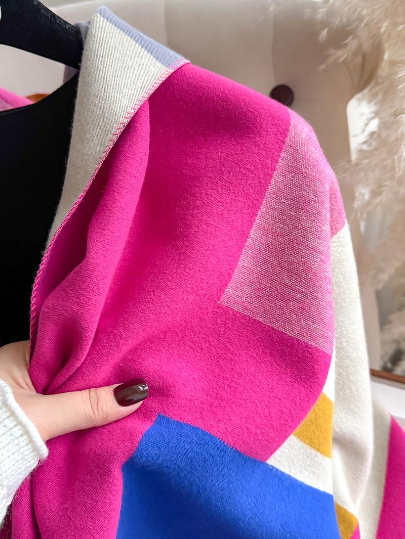 Women's Elegant Patchwork Scarf, Casual Soft Scarf, Soft Comfortable Fashion Shawl for Fall & Winter, Warm Fitted Design, Stylish Ladies Accessory