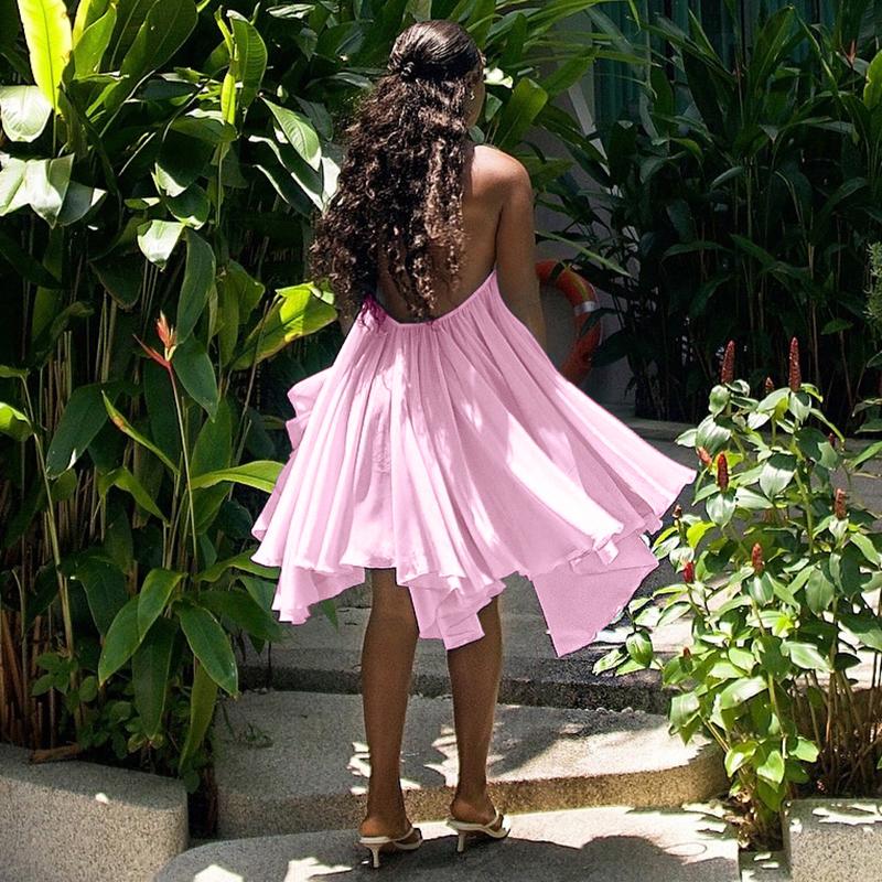 Dreamy Sleeveless Halter Mini Dress with Multiple Layers Solid Color Loose A Line Dress for Women's 2025 Fall New Arrival Casual Elegant Outfit Parties & Dates, Feminine & Trendy Gown Dresses SpringStatements