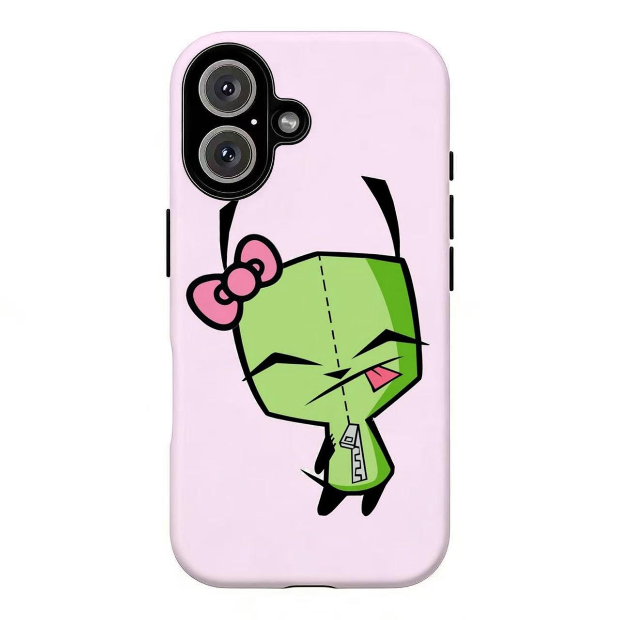 FL-Invad3r Zim GIR Skulls & Stars Phone Case,Green Alien Cartoon Y2K Punk Cover For iPhone 11 12 13 14 15 16 17 Air Pro Max for Samsung S26 S25 S24 S23 S22 S21 Case,Gift for her/him/fans