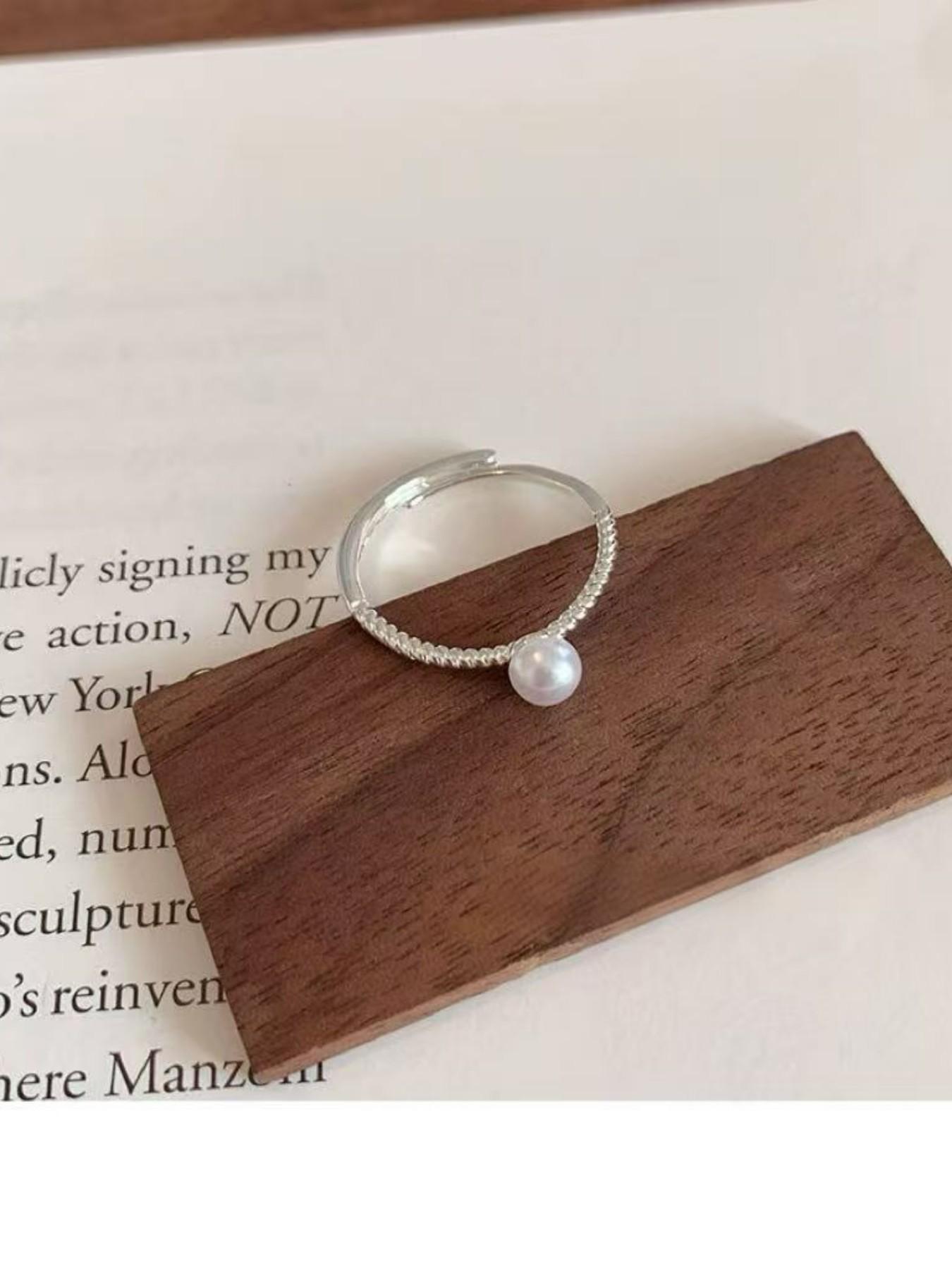 Adjustable Silver Pearl Ring for Women, Elegant Open Design, Hypoallergenic Stackable Jewelry, Perfect Gift for Her