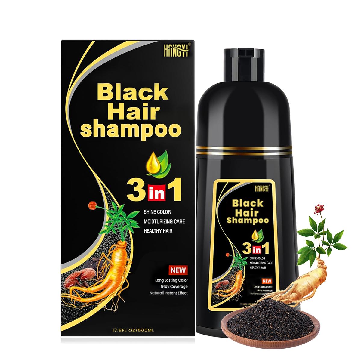 500ml Hair Dye Shampoo 3 in 1, Herbal Ingredients, Contains Ginseng Extract, Can covergray hairs, Natural Haircoloring, Plant Haircare, black hairdye, Salon