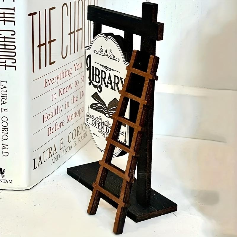 Vintage Wooden Library Sign, Elegant Shelf Design, Mini Desktop Decor, English Text, Home and Office, Desk Accessories, Book Decoration