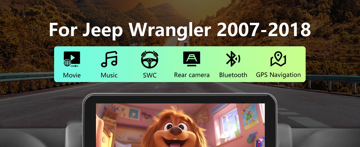 Car Stereo for Jeep Wrangler 2007-2018 touch screen has Android Auto Wireless Carplay, Bluetooth WIFI supports GPS Navigation