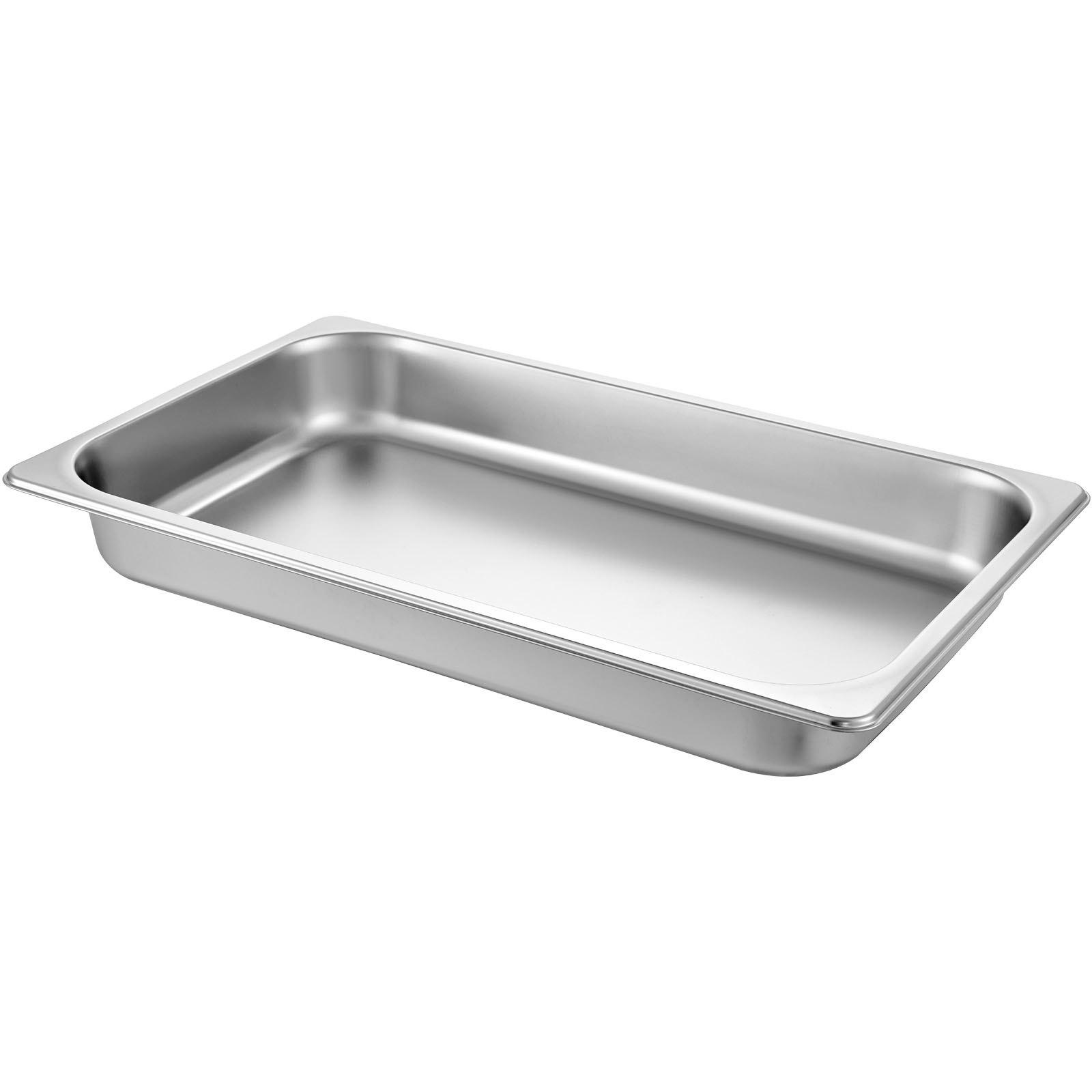 VEVOR 6 Pack Steam Table Pans 20.9x 12.8x 2.6 Inch Deep Steam Table Pan Full Size 8.5L Deep Food Container Stainless Steel Oven Tray Hotel Pans Anti-Jam Steam Table Food Pan
