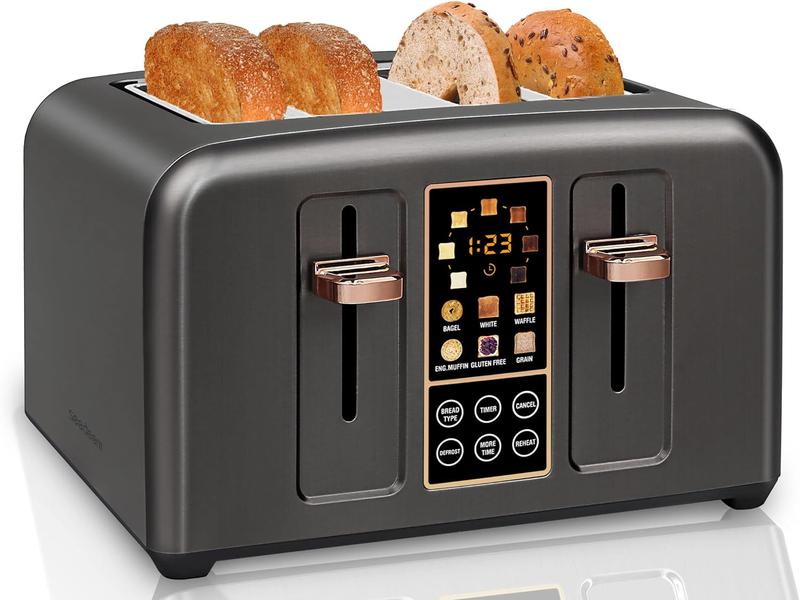 Toaster 4 Slice, Stainless Toaster LCD Display, Touch Buttons, 6 Bread Selection, 7 Shade Settings, 1.4''Wide Slots Toaster Cancel, Defrost, Reheat, Removable Crumb Tray, 1800W Home Kitchen Appliances Multifunction Steel Toaster 4 Slice, Stainless Toaster LCD Display, Touch Buttons, 6 Bread Selection, 7 Shade Settings, 1.4''Wide Slots Toaster Cancel, Defrost, Reheat, Removable Crumb Tray, 1800W Home Kitchen Appliances Multifunction Steel
