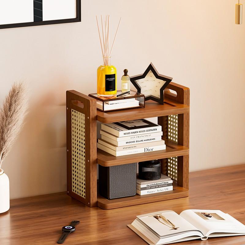 1pc Bamboo Desktop Organizer, Woven Style Bookshelf, Handheld Figure Display Rack, Cosmetic Holder, Cup Storage, Living Room Kitchen Use