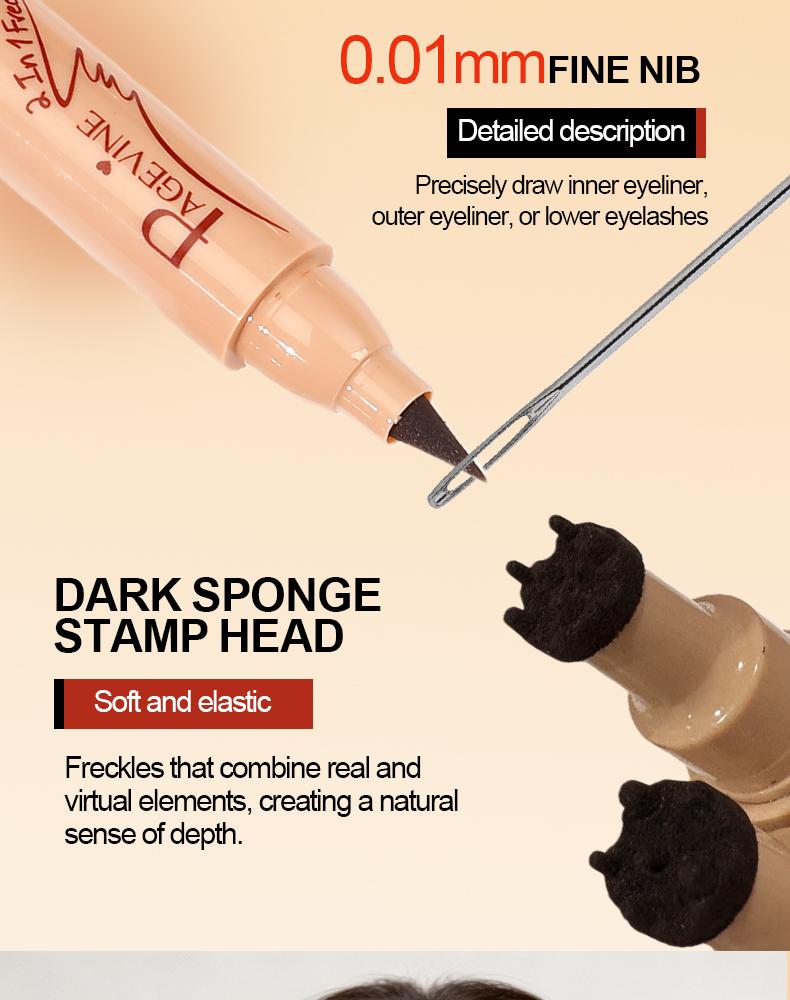 2-In-1 Dual Head Freckle Pen Eyeliner Liquid, Quick-Dry Waterproof Smudgeproof Pointed Pen, Realistic Fake Freckles Long-Lasting Design