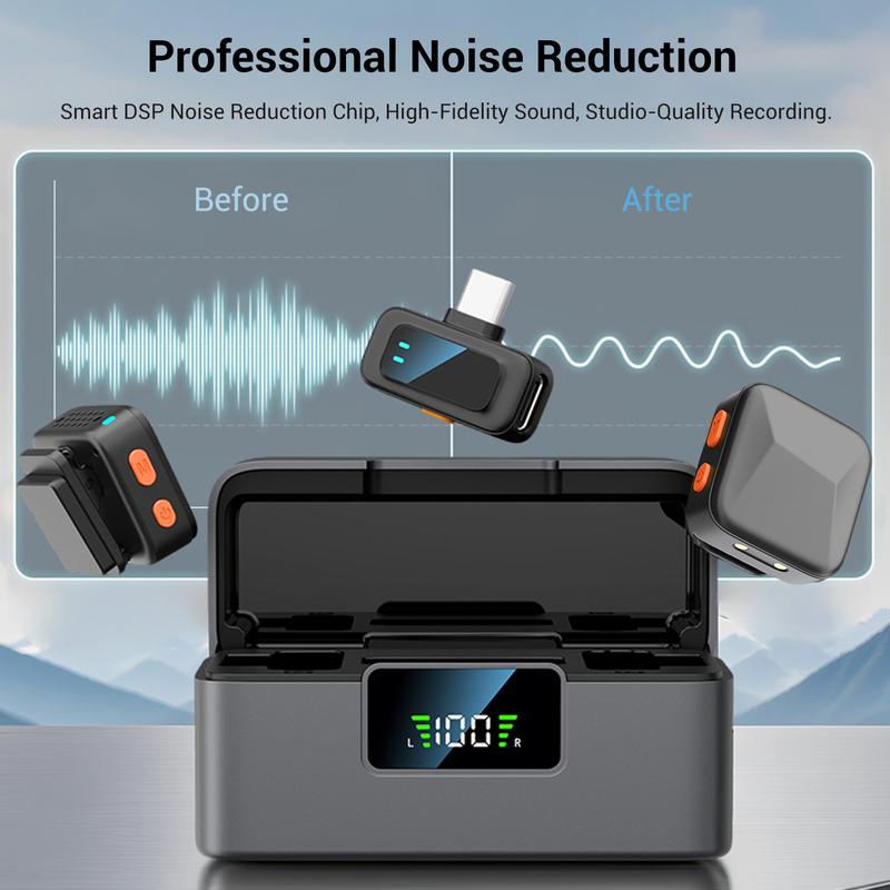 Wireless Lavalier Microphone, Rechargeable Wireless Mic for iPhone iPad Android, 36h Battery Life, Noise Cancellation, Clip-On Lapel Mic for Youtube, Video Recording, Vlog