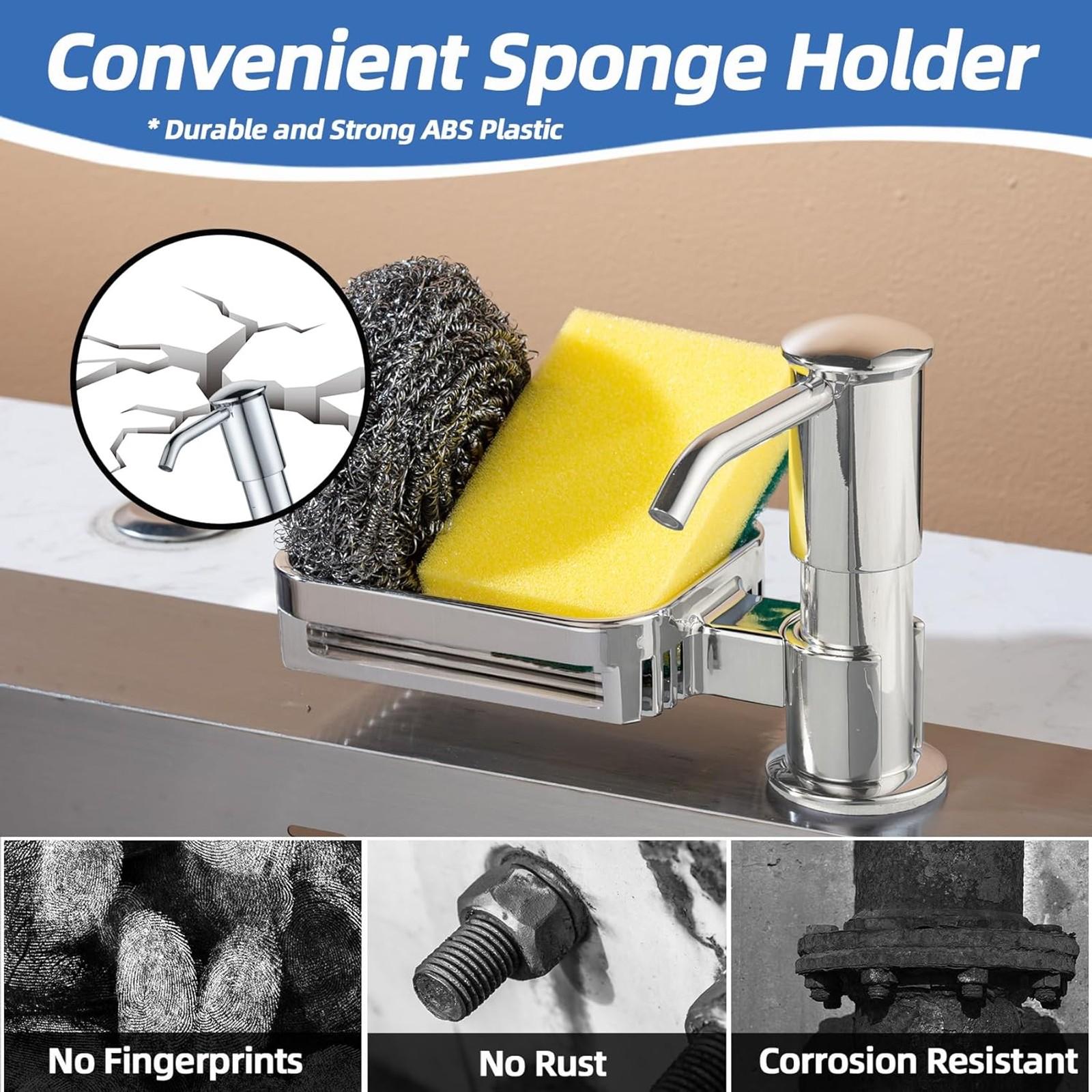 Soap Dispenser for Kitchen Sink - Built-in Soap Dispenser Pump with Sponge Holder, 38" Extension Tube Kit, Good Suction Power - Set