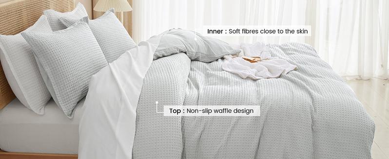 PHF Waffle Weave Duvet Cover Set, 3 counts/set Ultra Soft Comforter Cover for All Season,  Breathable Durable with 2 Pillow Shams Bedding Collection, Gifts