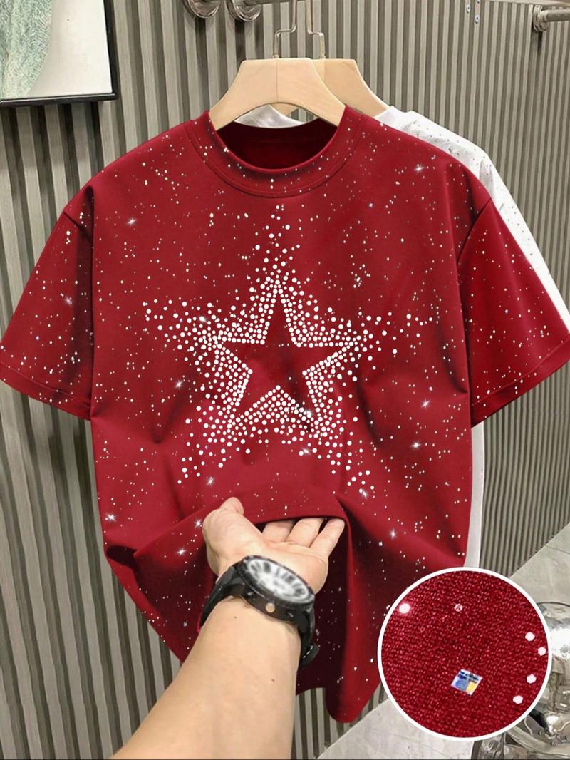 New Men's Casual Short Sleeve T-Shirt, Fashlon Starry Sky Reflective Design, Sparkling Like a Starry Sky, Essential Item for Men's Outdoor Activities,Multiple colors to choose from