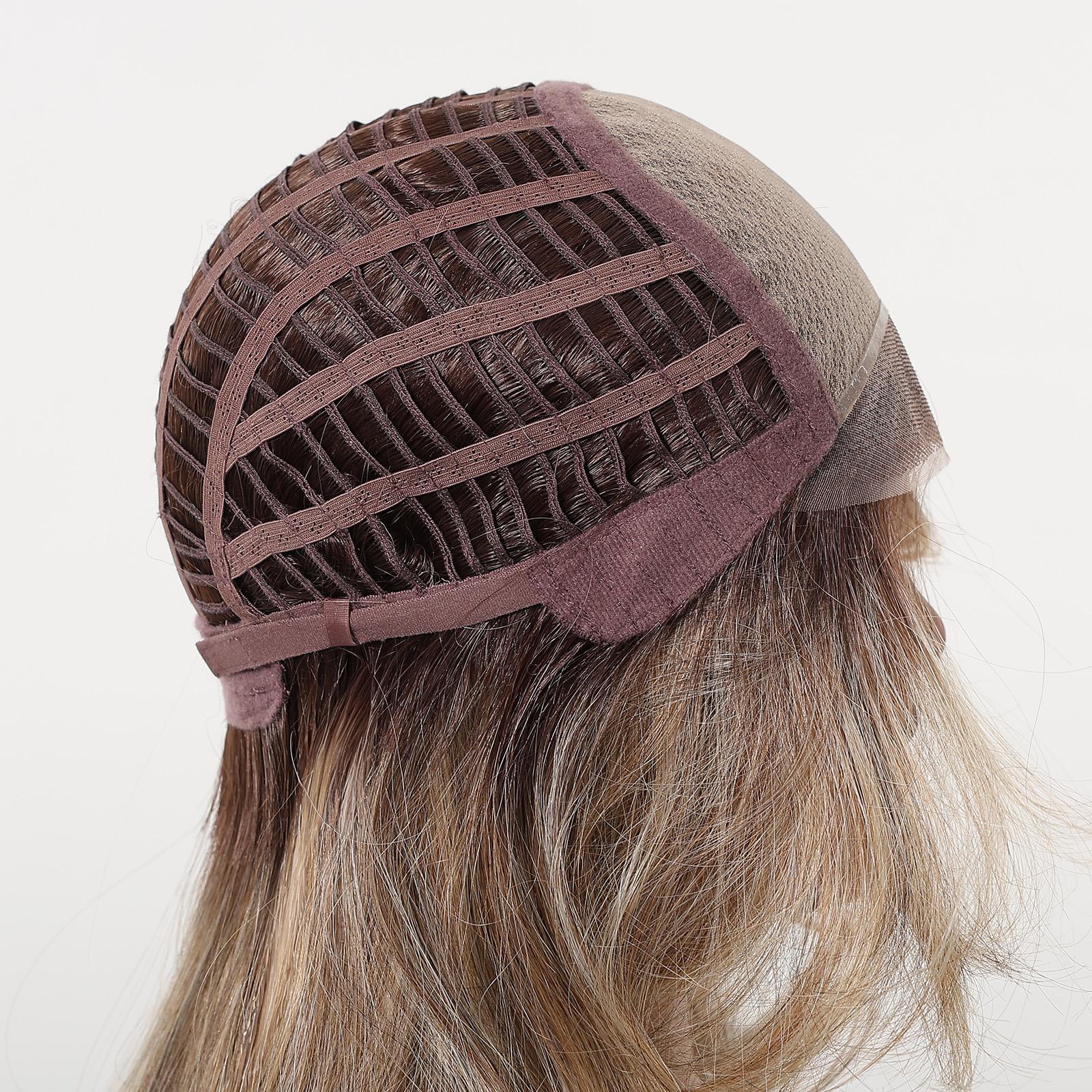 TOPSHE MONO 5.5*5 18 Inch Long Layered Wavy Ombre Brown Blonde Wig Synthetic Hair Heat Resistant Lace Front Wig for Women