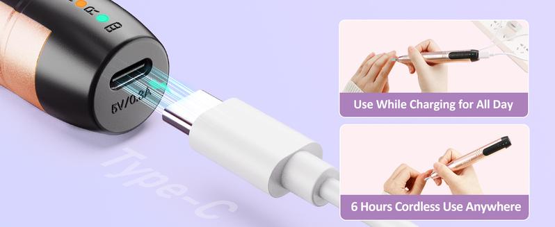 COSLUS C20 Professional Electric Nail File: Manicure and pedicure tool kit, ideal for acrylic, gel, and powder nails, with polishing and filing attachments,  Portable, cordless machine for use in beauty salons or at home. Cutics