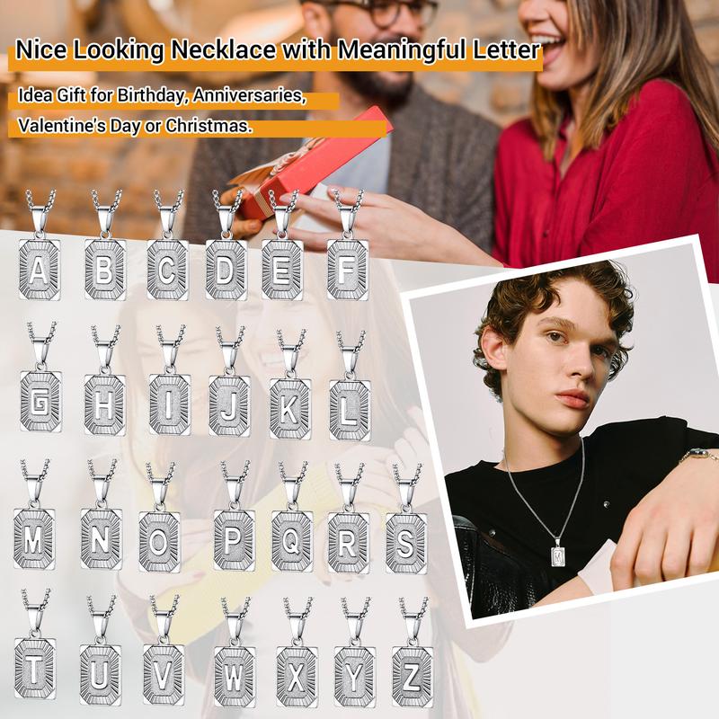 PROSTEEL Initial Tag Necklace Stainless Steel Rectangular Square Letter Necklace Alphabets from A-Z Chain Jewelry Unisex For Men Women Gift Box
