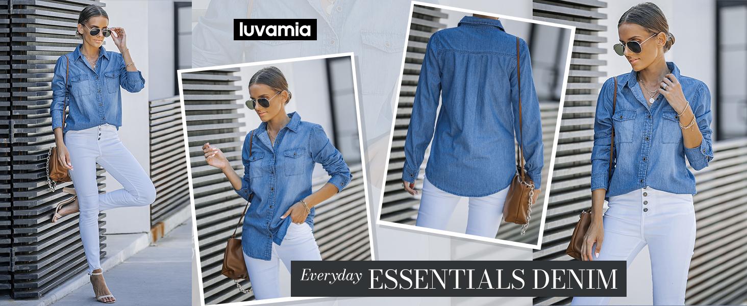 luvamia Denim Shirt Women Chambray Jean Western Shirts Long Sleeve Button Down Tops Cotton Collared Casual Womenswear Blouse luvamia Denim Shirt Women Chambray Jean Western Shirts Long Sleeve Button Down Tops Cotton Collared Casual Womenswear Blouse