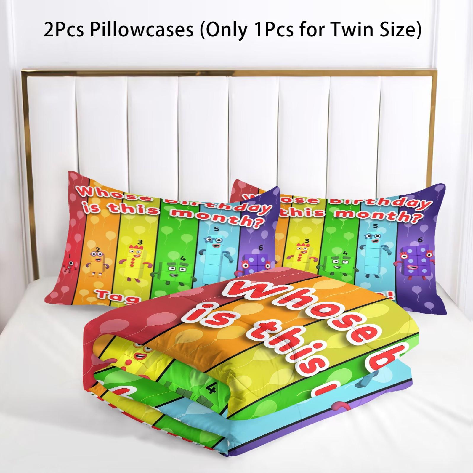 Number Block Pattern Comforter Set, Soft And Durable Bedding Set, Includes 1 Comforter And 1 Or 2 Pillowcases, Daily Holiday Birthday Gift Bedroom Decoration For Kids And Adults