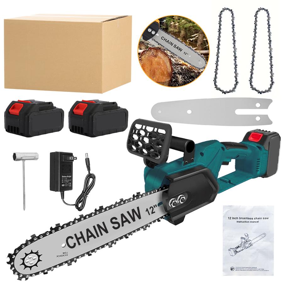 Chainsaw Cordless 12-inch, Electric HandHeld Chain Saw, 12-in Portable Chainsaw Battery Powered Saws for Trees Wood Cutting, 2 * 3.0Ah Battery and Charger Included