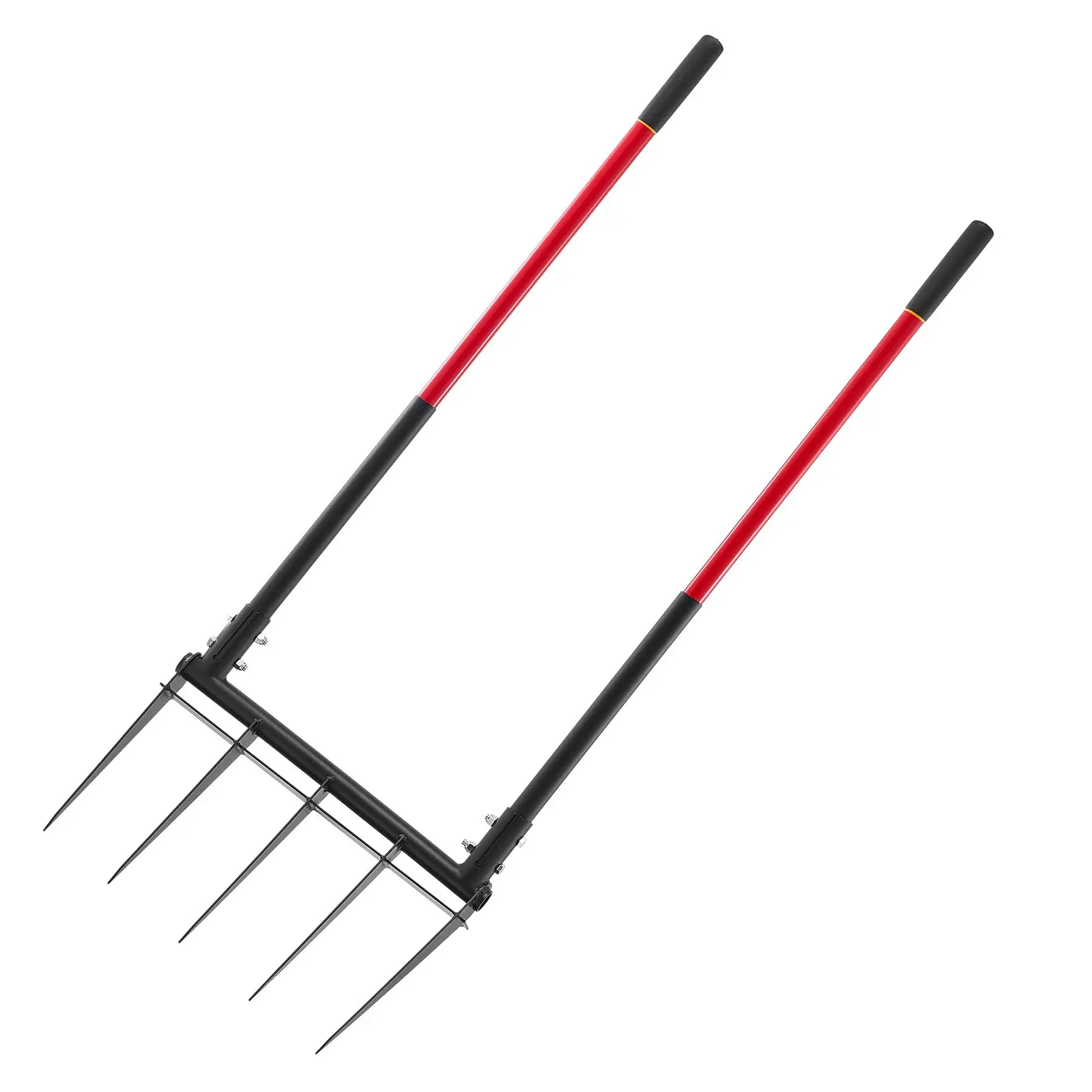VEVOR Heavy Duty Broad Fork, 5-Tine Pitchfork with Dual Fiberglass Handles, Ergonomic U-Shaped Broadfork Hand Tiller, Gardening Tool for Aerating Soil, Composting