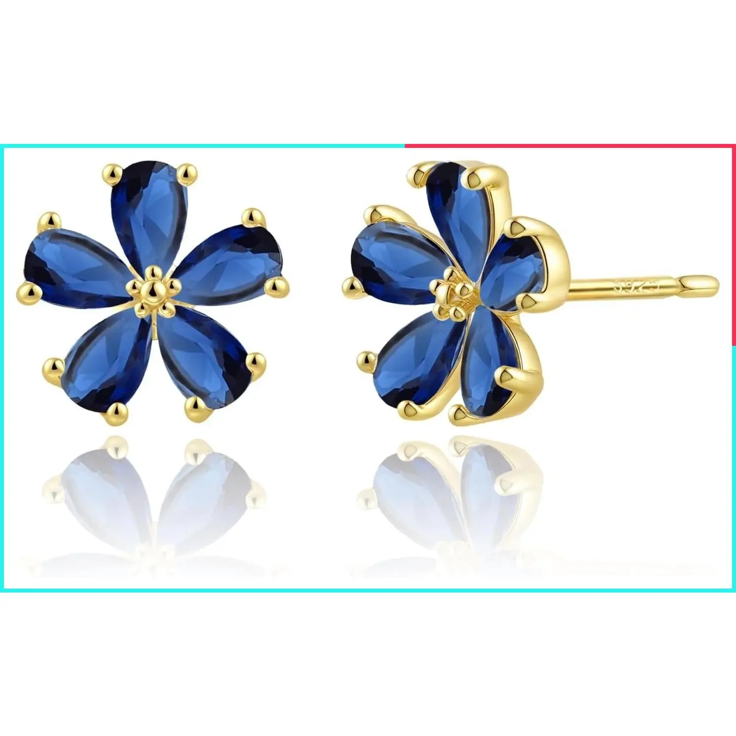 Dainty 14K Gold Plated Cubic Zirconia Flower Stud Earrings for Women, Hypoallergenic 925 Sterling Silver Posts, Gift for Sensitive Ears, Daily & Occasions