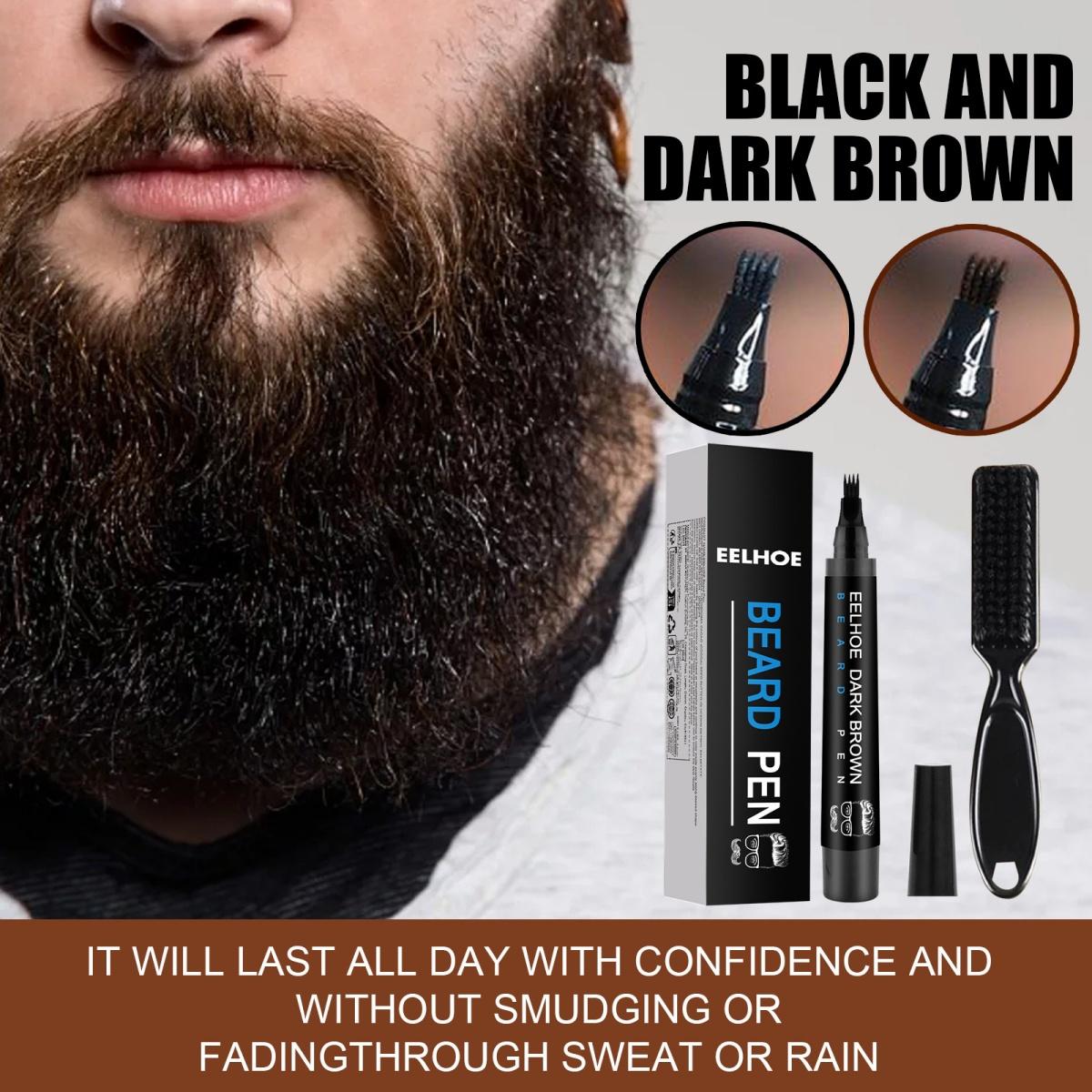 4-Tip Liquid Pen for Beard & Eyebrow-Water-Resistant, Natural-Looking, and Long-Lasting