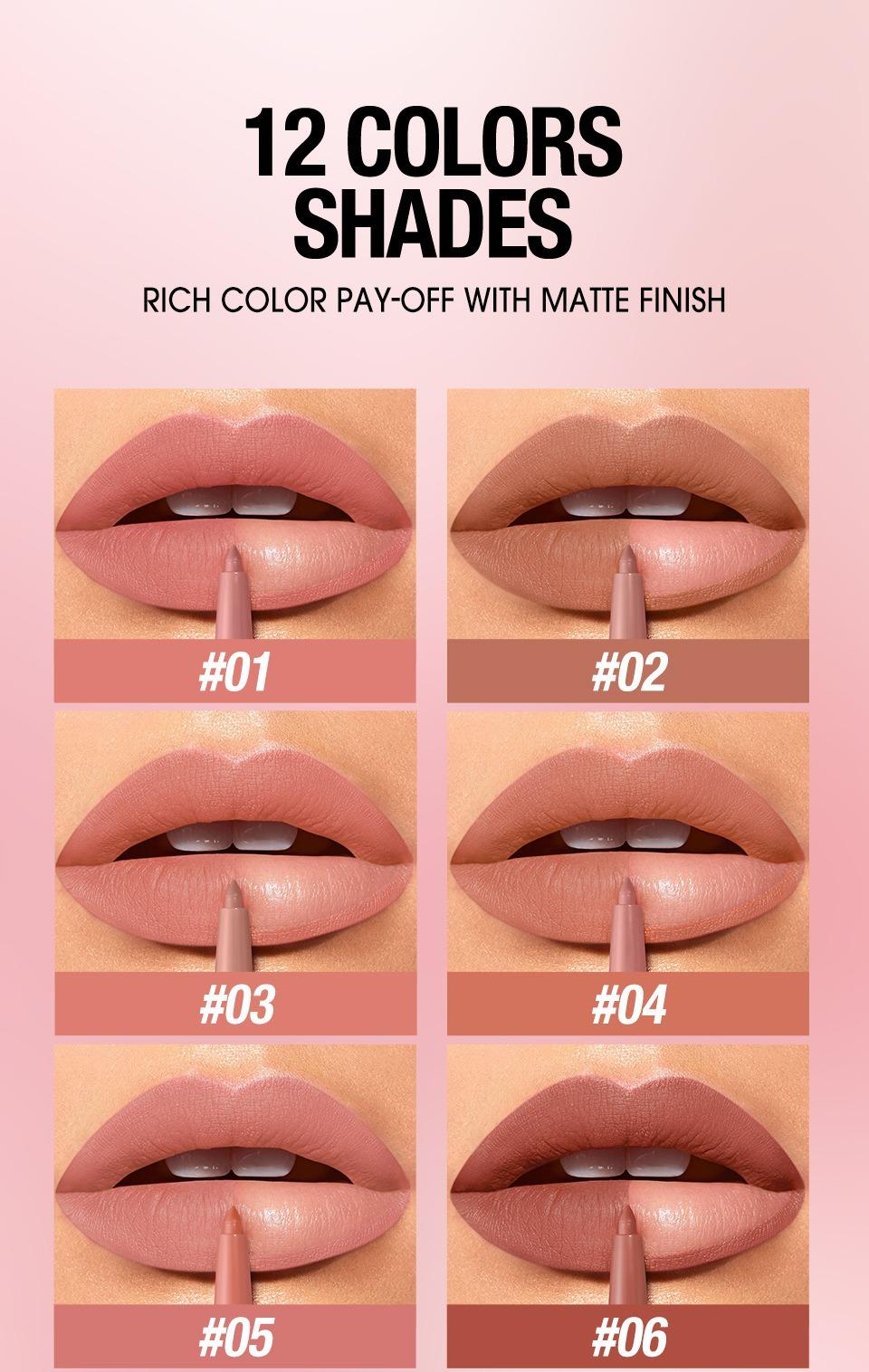 Sculpting Matte Velvet Lip Liner 12Pcs Set,Smooth Creamy Texture,Waterproof And High Pigmented For Girls Daily Application Lip Makeup Eyeliner Lipliner Kit