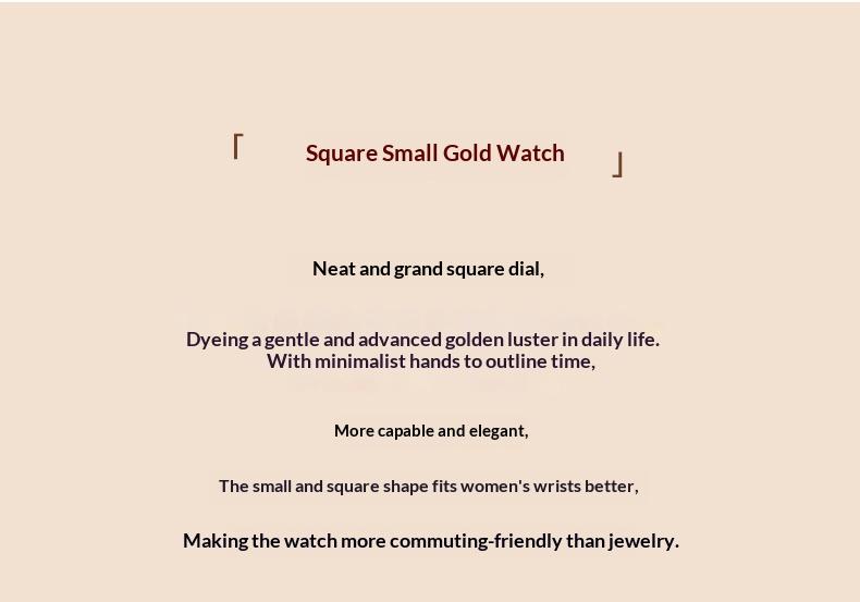 Ladies' luxurious square watch, designed with gold and silver colored stainless steel, with 30-meter water resistance. This fashionable and elegant timepiece is an exquisite gift for her.