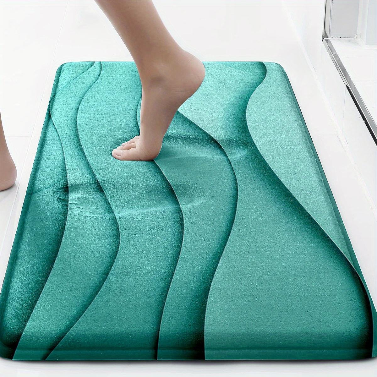 3pcs Green 3D Wave Pattern Bathroom Mat Set, Soft Flannel, Toilet Lid Cover, U-Shaped Toilet Mat, 100% Polyester, Modern Design, Home Bathroom Decor, Stylish Bathroom Accessory, Bathroom Rug Se