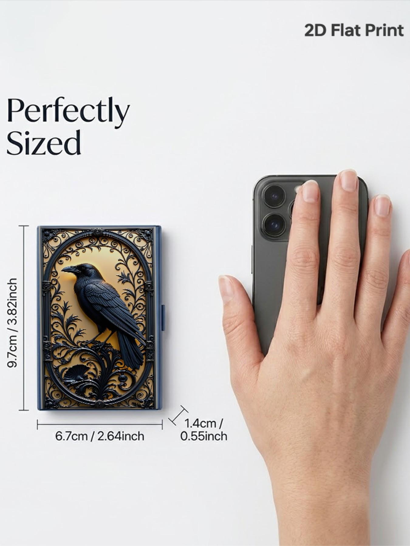 Crow Pattern Rfid Metal Card Holder, Multi-Layer Design, Ultra-Thin Magnetic Closure, Perfect Gift for Men & Women