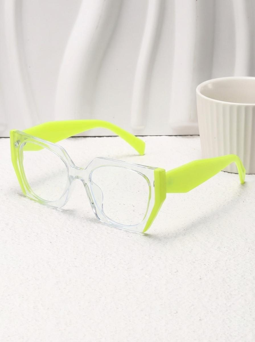 New Fashion Large Frame Polygonal Personality Plain Glasses, Colorblock Blue Light Blocking Eyewear, Stylish and Protective Sunglasses