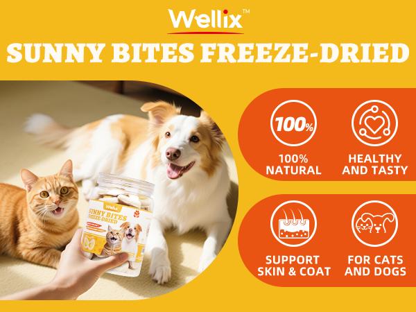 【Live Big Deal】Wellix Sunny Bites – Healthy Chicken&Egg Yolk&Pumkin Freeze-Dried Treats for Cats & Dogs, 3.5oz