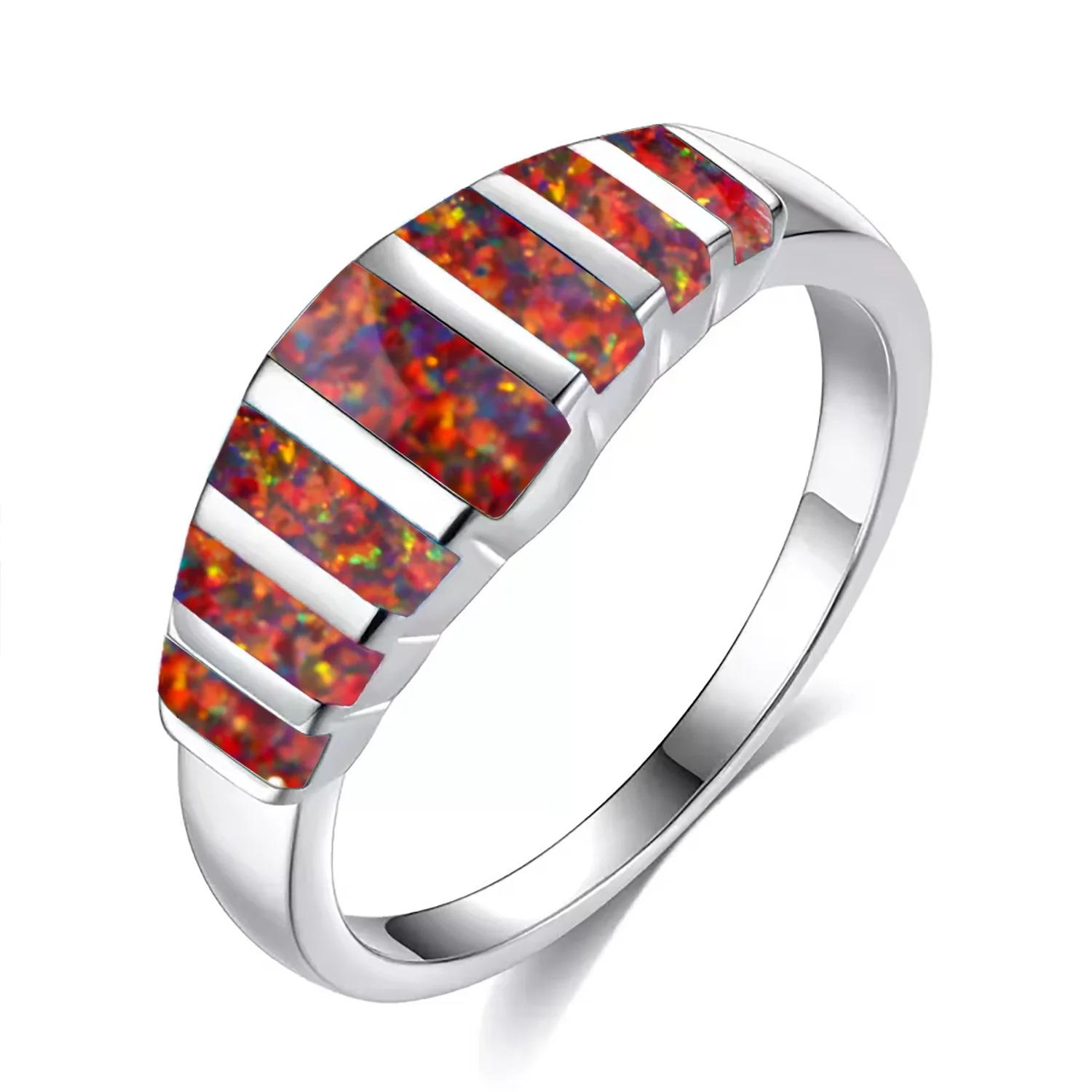 Boho Stackable Statement Ring Unique Colorful Jewelry,Colorful Fire Opal Wedding Ring for Women Fashionable Jewelry Gift