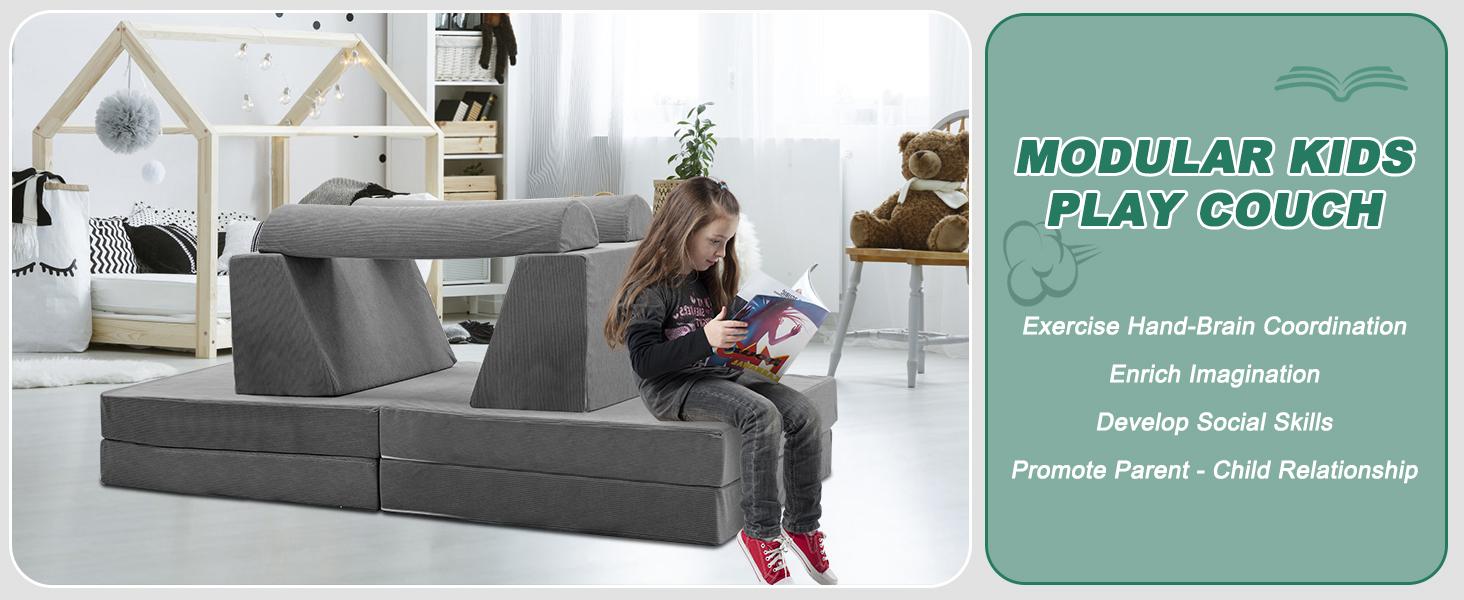 MOPHOTO Kids Couch Play Set, Modular Kids Sofa Couch Fold Out Couch Playhouse Play Set for Toddlers, Creative Couch Kids Foam Play Couch Indoor