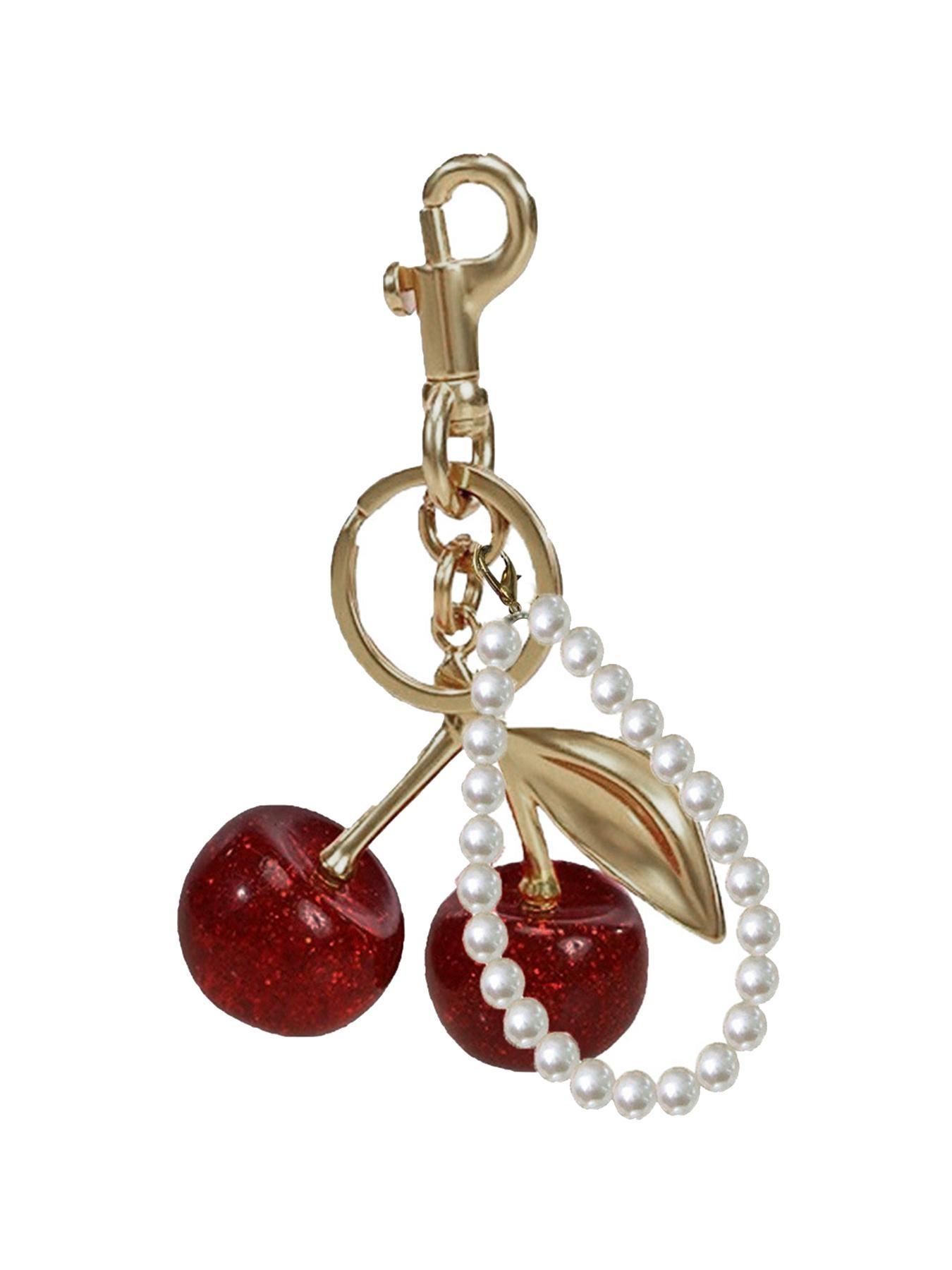 Cute Cherry Design Bag Charm, Fashionable Bag Decoration for Women, Trendy Keychain As Birthday Gift Option