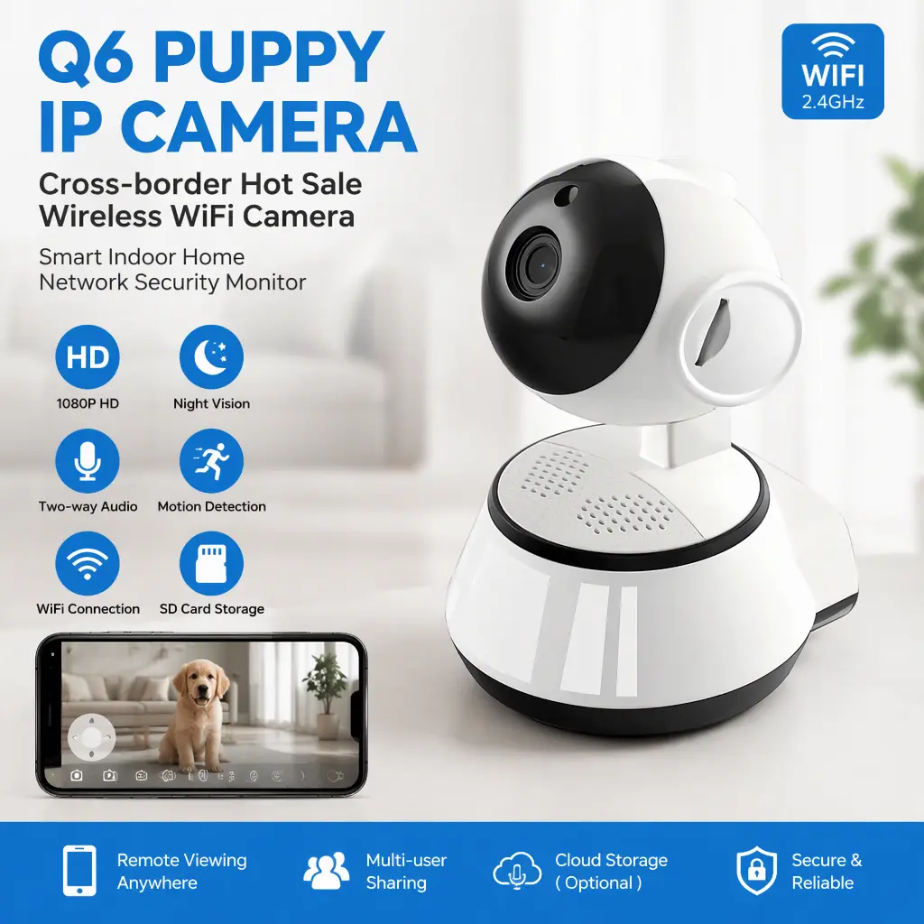 Smart Indoor Q6 Puppy IP Camera, Wireless WiFi Network Camera, Remote Home Security Surveillance Monitor