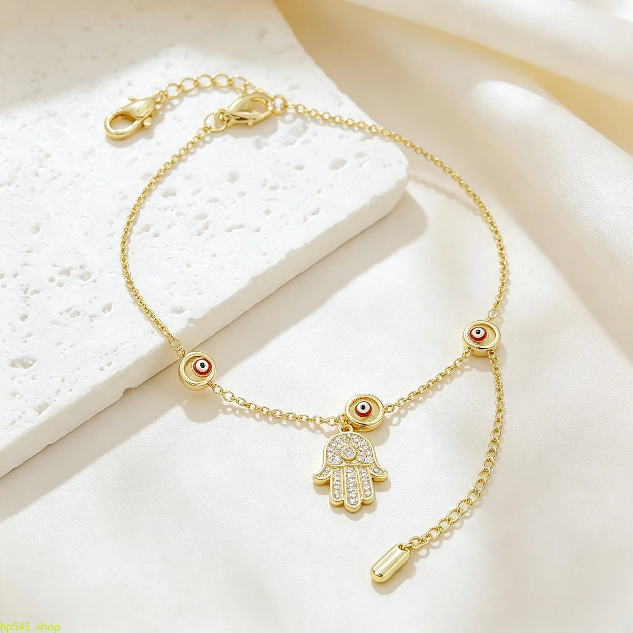 Hamsa evil eye anklet, gold protection ankle bracelet, beach foot jewelry, cz hamsa hand anklet, adjustable women summer anklet backtoschool