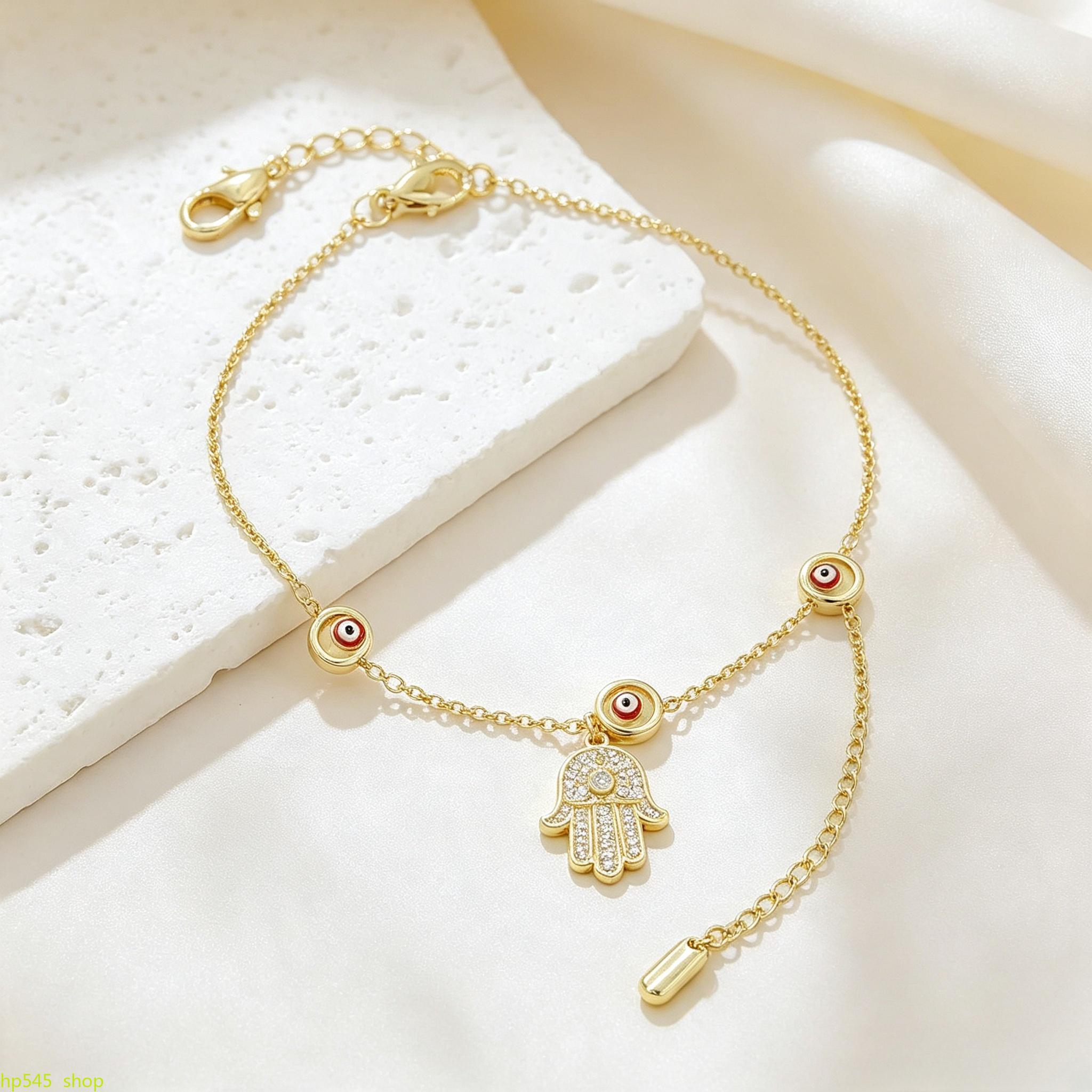 Hamsa evil eye anklet, gold protection ankle bracelet, beach foot jewelry, cz hamsa hand anklet, adjustable women summer anklet backtoschool