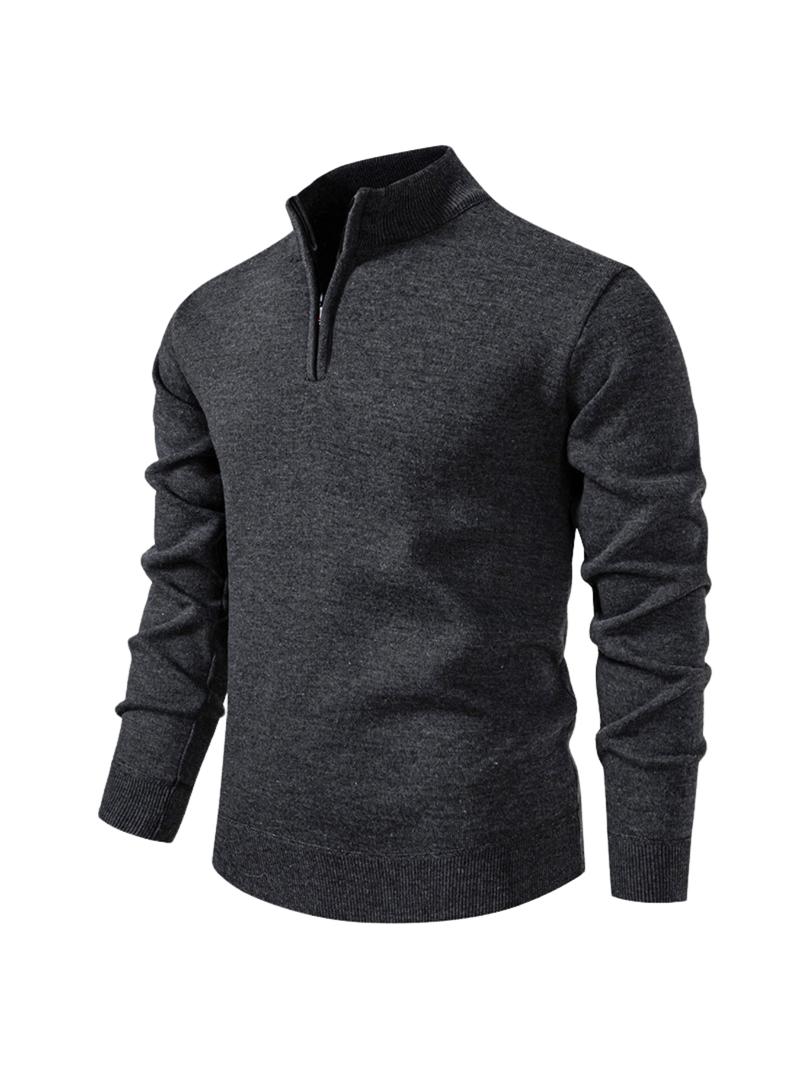 Men's Fall Winter Half-Zip Stand Collar Fleece Pullover Sweater, Casual Plain Knit Top, Comfortable Versatile Clothing for Cold Weather
