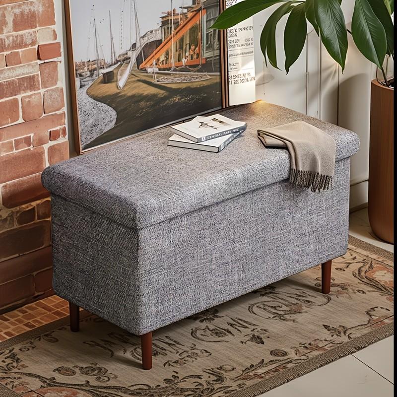 Portable Multi-Functional Foldable Rectangular Footstool, Folding Storage Ottoman, Storage Bench for Living Room, Bedroom, Hallway, Organize Space Efficiently