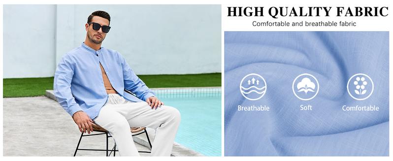 “Valentine's Day gifts” Runcati Men's Linen Shirt Button Down Long Sleeve Cotton Beach Band Collar Casual Summer Shirts