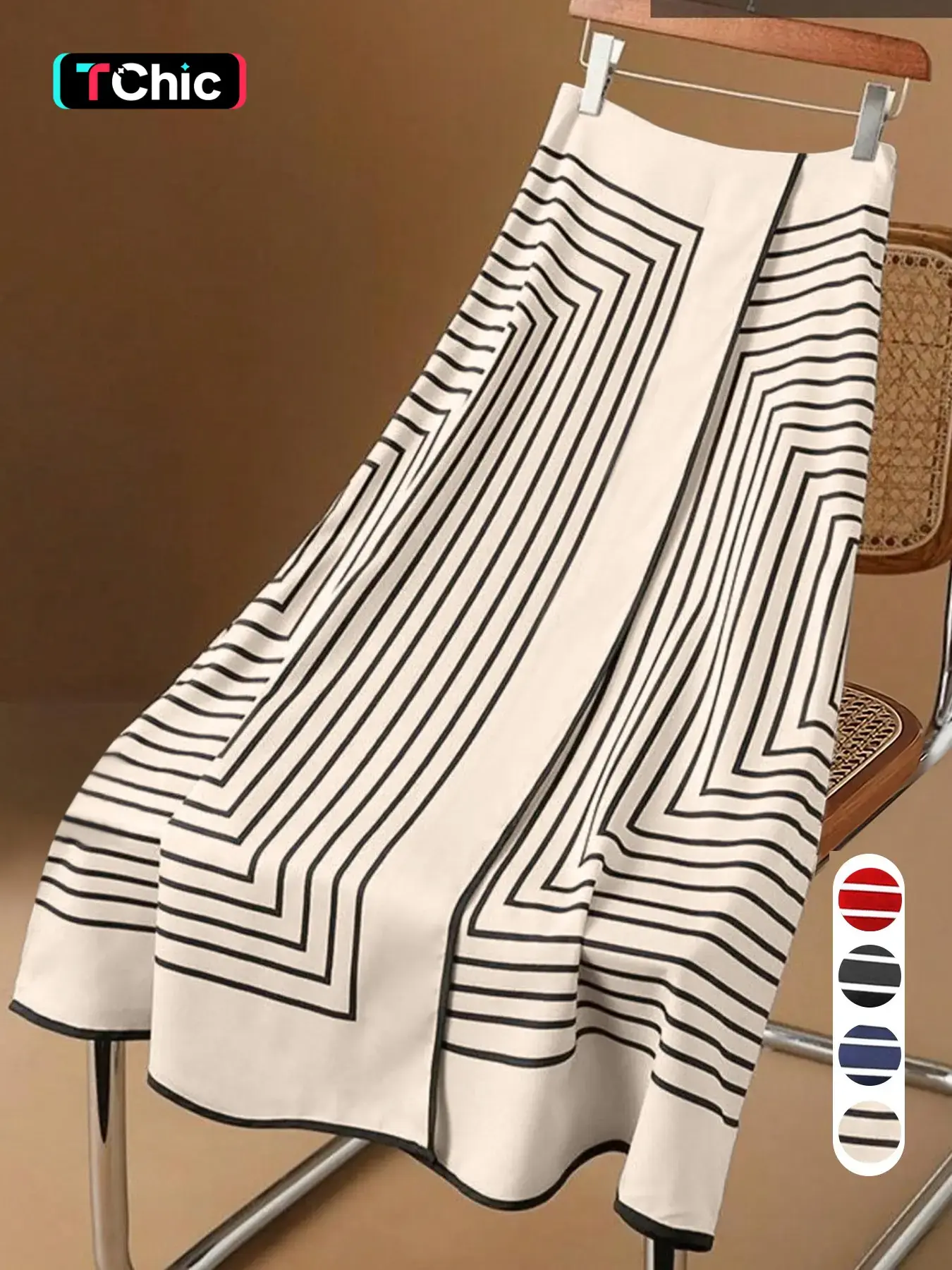 Geometric Striped A-Line Skirt, High Waist Printed Skirt, Vintage Office Style, Minimalist Design, Casual Spring Fall Skirt, Ff2650