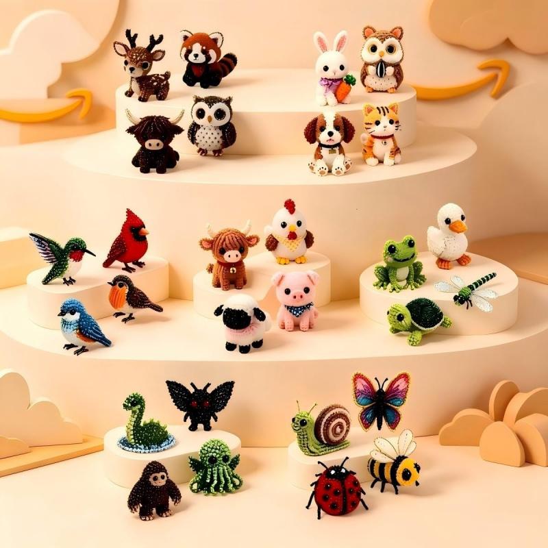 Tiny 3D Beaded Animal DIY Kit,Cute Raccoon & Animal Beading Craft Set,Creative Handmade Bead Decoration Kit,Craft Set with Colorful Beads and Instructions,for Adults Stress Relief DIY Art Gifts, DIY Beading Accessories, Beads For Crafts